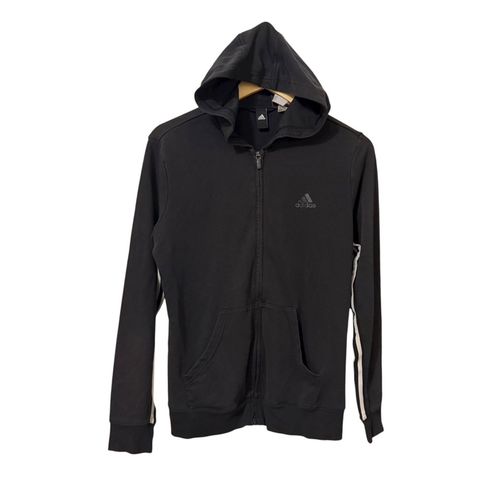Adidas 3 Stripe Full Zip Up Hoodie Jacket Women Size Medium Black Athleisure